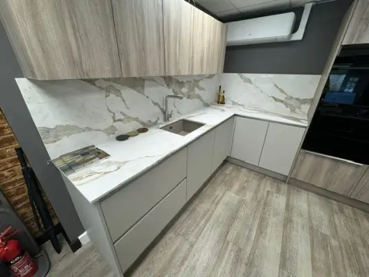 Click Here To Enlarge This Photo Of Calacatta Sahara Quartz Kitchen Worktop In Wollaton&comma; Nottingham