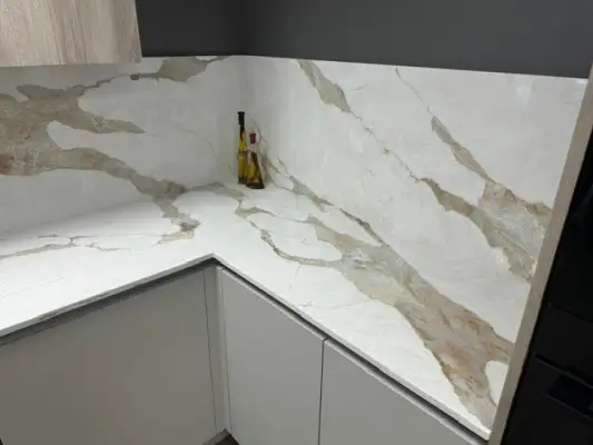 Click Here To Enlarge This Photo Of Calacatta Sahara Quartz Kitchen Worktop In Wollaton&comma; Nottingham