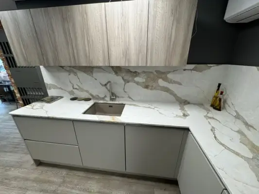 Click Here To Enlarge This Photo Of Calacatta Sahara Quartz Kitchen Worktop In Wollaton&comma; Nottingham