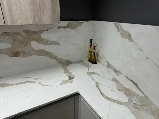 Click Here To Enlarge This Photo Of Calacatta Sahara Quartz Kitchen Worktop In Wollaton&comma; Nottingham